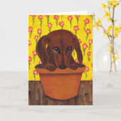 Carte de voeux trop mignonne de chien de teckel (Fleur jaune)