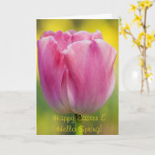 Carte de vœux Tulipe rose de printemps (Fleur jaune)