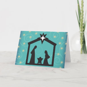 Carte de voeux turquoise de nativité de Noël de
