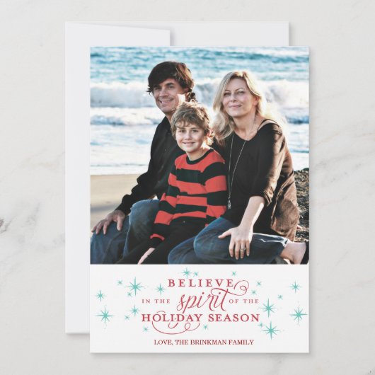 Carte de vœux Twinkle Red Script & Blue Stars Holi (Devant)