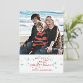Carte de vœux Twinkle Red Script & Blue Stars Holi (Debout devant)