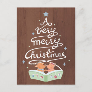 Carte de vœux typographie Noël rennes mignons