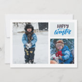 Carte de vœux Typography Happy Winter Blue Two Pho (Devant)