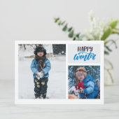 Carte de vœux Typography Happy Winter Blue Two Pho (Debout devant)