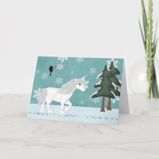 Carte de voeux Unicorn et Fairy Winter Holiday (Devant)