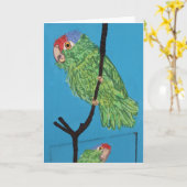 carte de voeux verte perroquet (Fleur jaune)