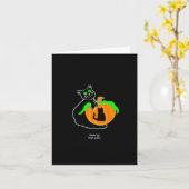 Carte de voeux Vertical Petit Citrouille Chat Noir (Fleur jaune)
