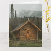 CARTE DE VŒUX VIDE CABANE EN RONDS DE BOIS RUSTIQU (Fleur jaune)