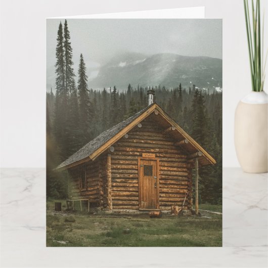 CARTE DE VŒUX VIDE CABANE EN RONDS DE BOIS RUSTIQU (Devant)