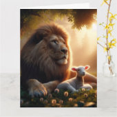 CARTE DE VŒUX VIDE LION & AGNEAU (Fleur jaune)