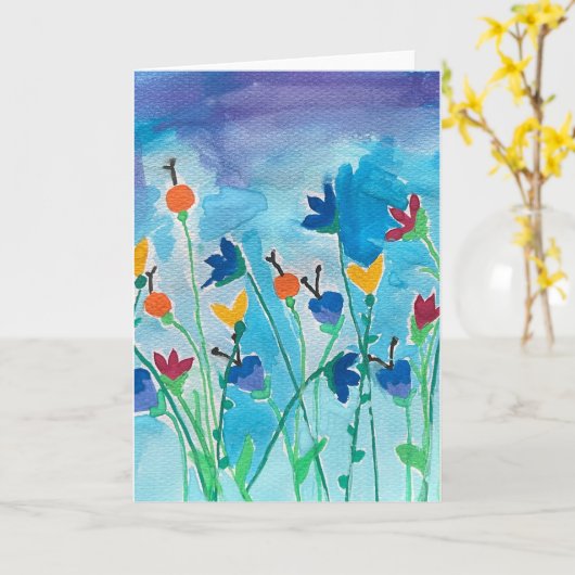 Carte de vœux vierge à l'aquarelle fleurs multicol (Fleur jaune)