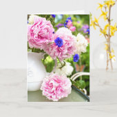 Carte de vœux vierge aux pivoines roses (Fleur jaune)