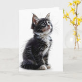 Carte de vœux vierge avec chat à longs poils noir (Fleur jaune)