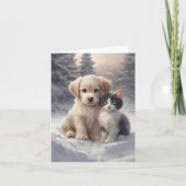 Carte de vœux vierge avec chiot mignon et chaton d (Devant)