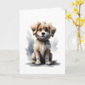Carte de vœux vierge avec chiot souriant mignon et (Fleur jaune)