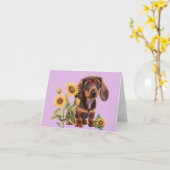 Carte de vœux vierge avec chiot teckel adorable (Fleur jaune)