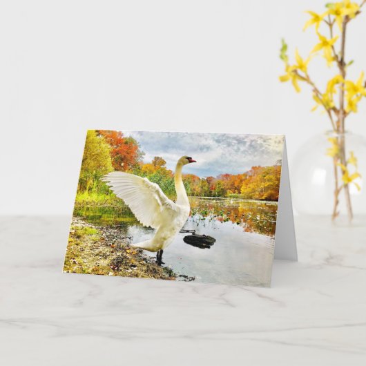 Carte de vœux vierge Cygne et chute (Fleur jaune)