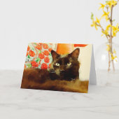 Carte de voeux vierge de chat (Fleur jaune)