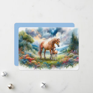 Carte de vœux vierge Jument et Poulain de la Forêt