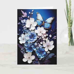 Carte de vœux vierge Papillons et Fleurs