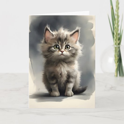 Carte de vœux vierge portrait de chat tigré mignon (Devant)