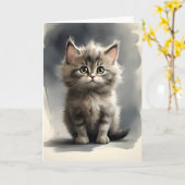 Carte de vœux vierge portrait de chat tigré mignon (Fleur jaune)
