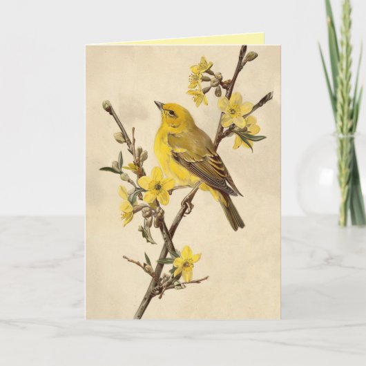 Carte de voeux vintage aux oiseaux jaunes (Devant)