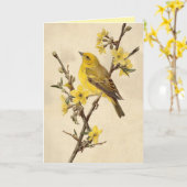 Carte de voeux vintage aux oiseaux jaunes (Fleur jaune)