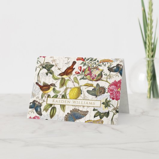 Carte de voeux vintage Botanique pliée (Devant)