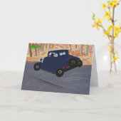 Carte de voeux Vintage Car (Fleur jaune)