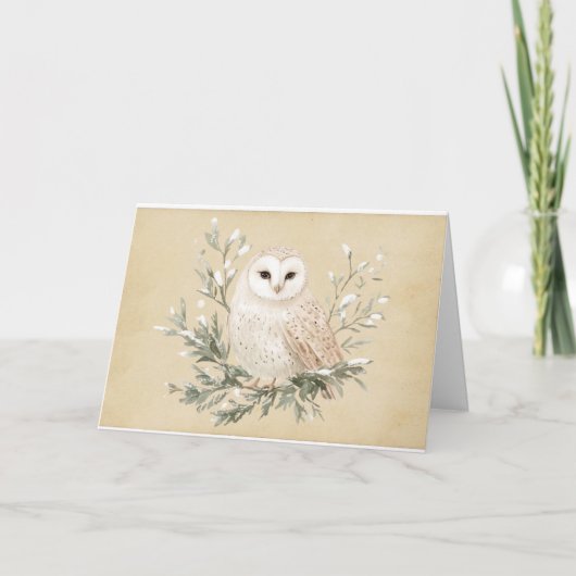 Carte de vœux vintage chouette blanche (Devant)