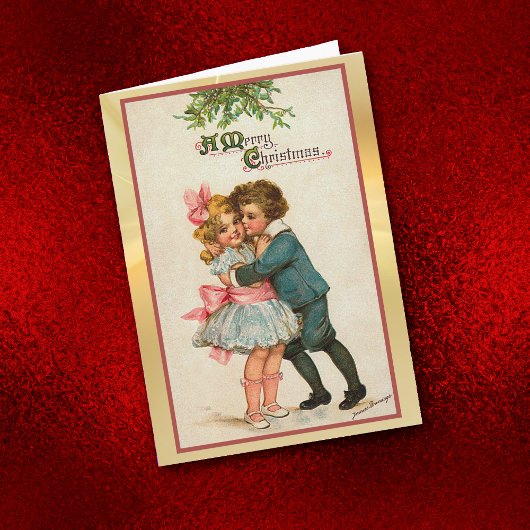 Carte de voeux Vintage Christmas Kiss Mistletoe