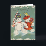 Carte de voeux Vintage Christmas Snowman<br><div class="desc">Carte de Noël vintage / Rétro. Snowman et Snow Woman ! Couple de neige ! Bonjour !</div>