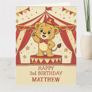 Carte de vœux vintage cirque lionceau joyeux anniv