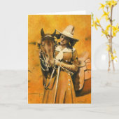 Carte de voeux vintage Cowgirl (Fleur jaune)