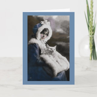 Carte de voeux vintage de bleus de chat de