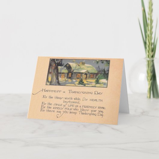 Carte de vœux vintage de bonheur de Thanksgiving (Devant)