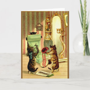 Carte de vœux vintage de chat et chaton qui s'habi