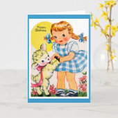 Carte de voeux vintage de fille (Fleur jaune)