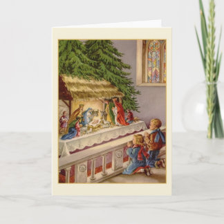 Carte de voeux vintage de nativité d'église