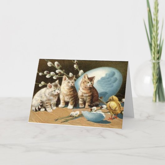 Carte de voeux vintage de Pâques de chat (Devant)