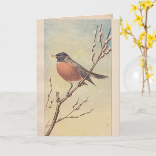 Carte de voeux vintage de Robin (Fleur jaune)