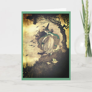 Carte de vœux vintage de sorcière Halloween
