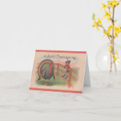 Carte de vœux vintage de Thanksgiving garçon et di (Fleur jaune)