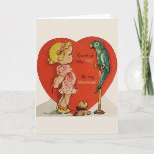 Carte de voeux vintage de Valentine de perroquet