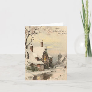 Carte de voeux vintage de village de Milou de Noël