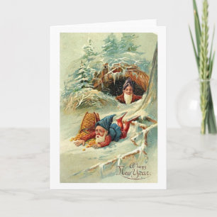Carte de voeux vintage d'Elf de nouvelle année