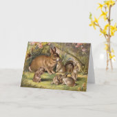Carte de voeux vintage famille lapin (Fleur jaune)
