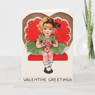 Carte de voeux vintage fille au coeur Valentine