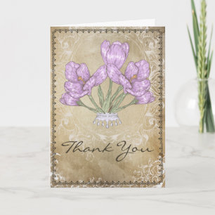 Carte de vœux vintage fleurs violettes et fioritur